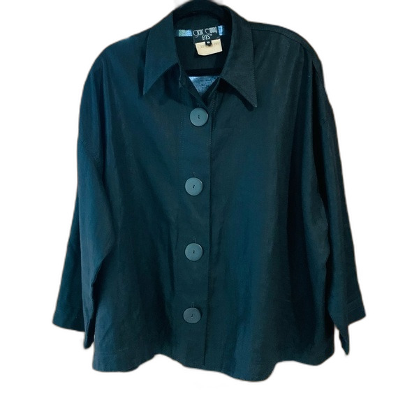 Vintage Gene Ewing Bis black linen swing coat size small - Picture 1 of 9